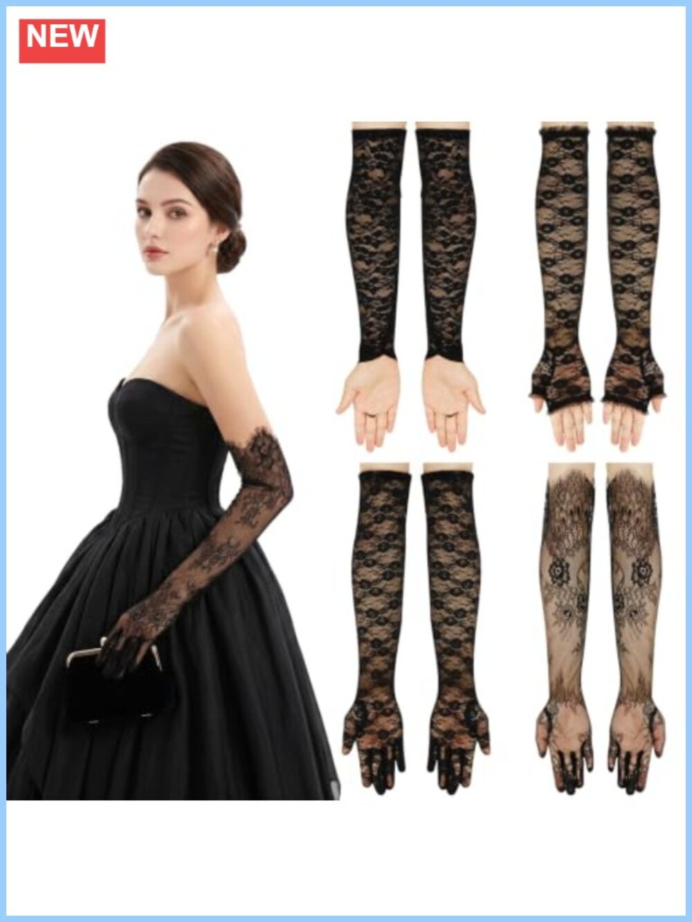 Long Lace Opera Gloves 4 Pairs Formal Dress Fingerless Hook-Loop